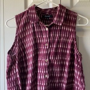 made well burgundy button up sleeveless blouse